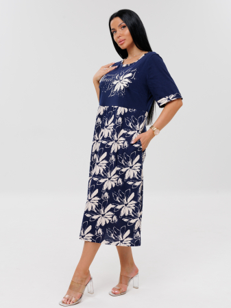Женское платье Пл-167(К) / Темно-синий (белые цветы)