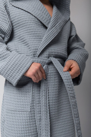 Мужской вафельный халат PandaHug Orlando с капюшоном / серый