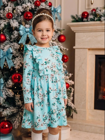Детское платье "Красотка" / Цветущий сад на голубом