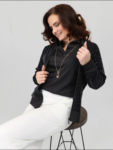 Женский джемпер-бомбер на молнии / Черный