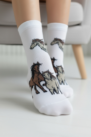 Женские носки стандарт Лошадки (набор 3 пары) / белый, бежевый