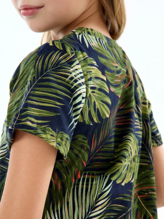 Детское платье "Лето" / Монстера на черном