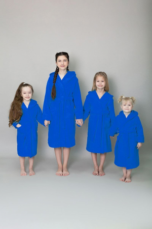 Детский махровый халат с капюшоном / васильковый