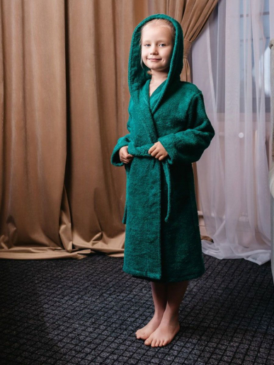 Детский махровый халат с капюшоном / изумруд