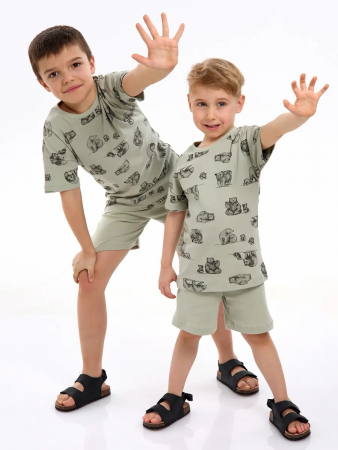 Детская пижама с шортами "Семья" / Шалфей