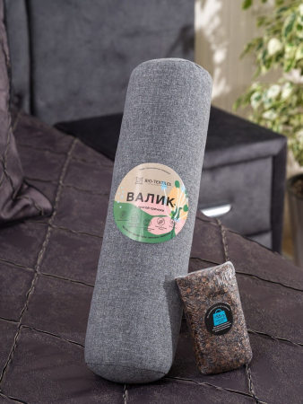 Валик ортопедический массажный для спины и поясницы с лузгой гречихи / серый