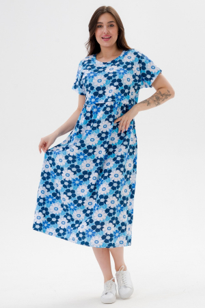 Платье женское из кулирки Миранда / Голубая ромашка макси