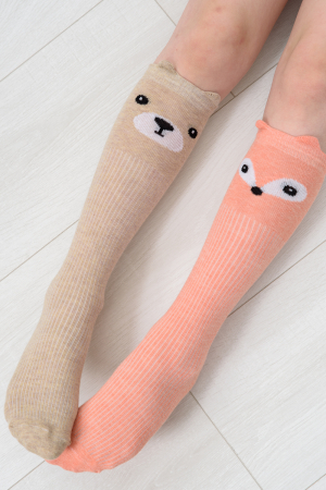 Детские гольфы Мишка и лиса (набор 2 пары) / бежевый, персик