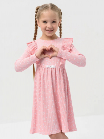 Детское платье "Бетти" длинный рукав / Нежно-розовый (сердечки)