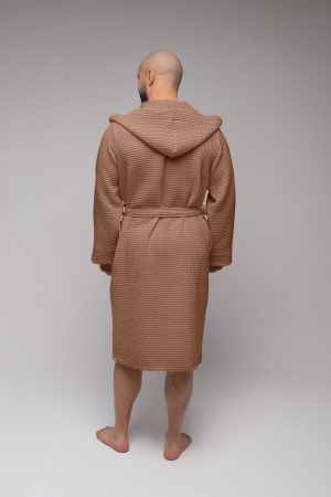 Мужской вафельный халат PandaHug Orlando с капюшоном / мокко