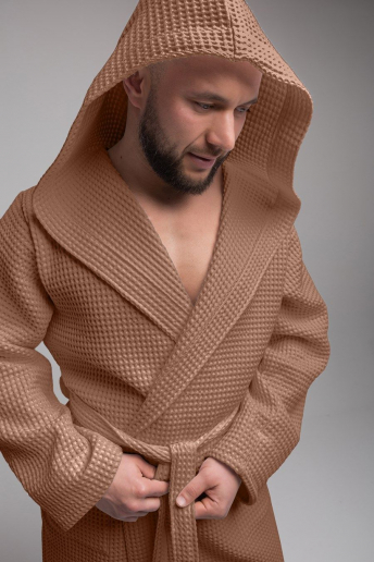 Мужской вафельный халат PandaHug Orlando с капюшоном / мокко