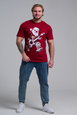 Мужская футболка 8581 / бордо+Д мороз с гитарой