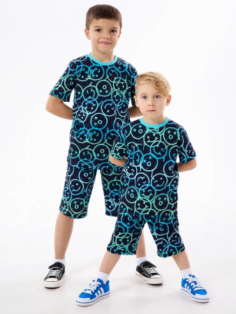 Детская пижама с шортами "Сорванец" / Смайлики на синем