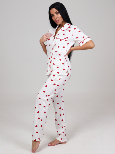 Женская пижама ЛЕДИ КК-61 / Красные сердечки на белом