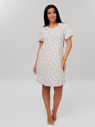 Женская сорочка Сор-111 (Риб) / Молочный (коричневые сердечки)