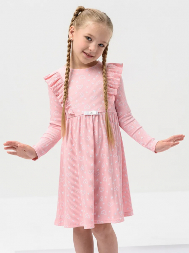 Детское платье "Бетти" длинный рукав / Нежно-розовый (сердечки)