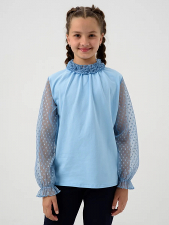 Детская блузка "Кайли" длинный рукав / Голубой