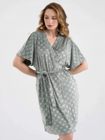 Женский халат "Велюровое сердце" 2186-В / Зеленый (сердечки)