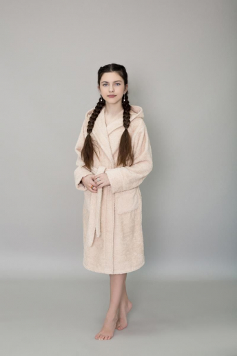 Детский махровый халат с капюшоном / бежевый