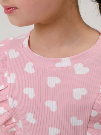 Детское платье "Бетти" длинный рукав / Розовый (сердечки)