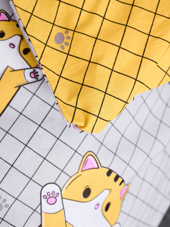 Детское постельное белье поплин с простыней на резинке / Кот-батон