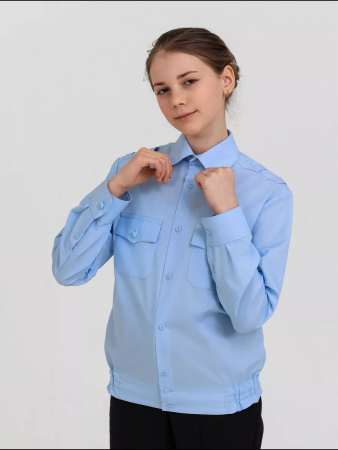 Детская рубашка кадетская (длинный рукав) / Голубой