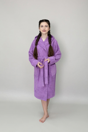Детский махровый халат с капюшоном / сиреневый