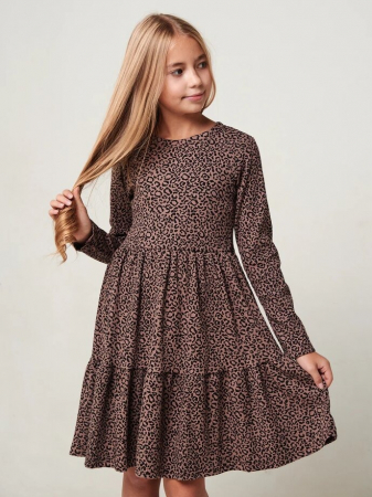 Детское платье "Барби" длинный рукав / Коричневый