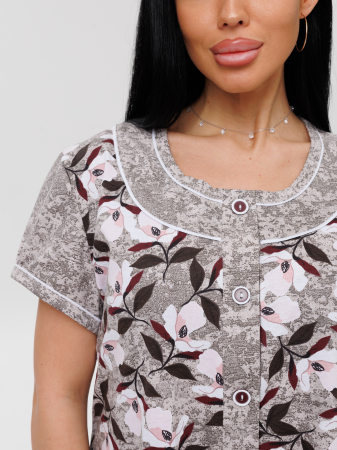 Женский халат Х-48(К) / Серый (розовые цветы)