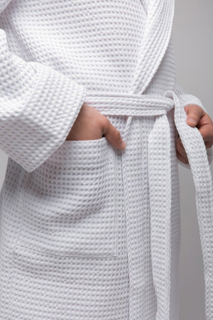 Мужской вафельный халат PandaHug Orlando с капюшоном / белый