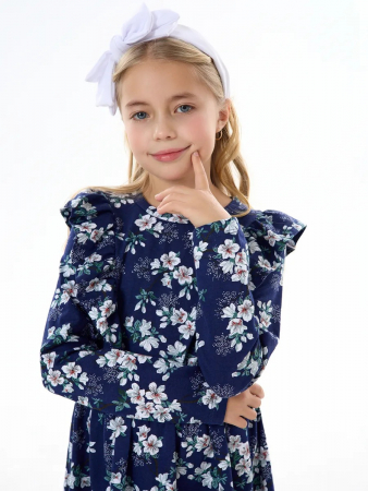 Детское платье "Красотка" / Цветущий сад на синем
