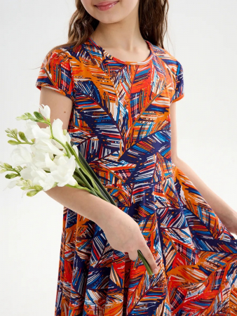 Детское платье "Птичка" / Тропики оранжевые