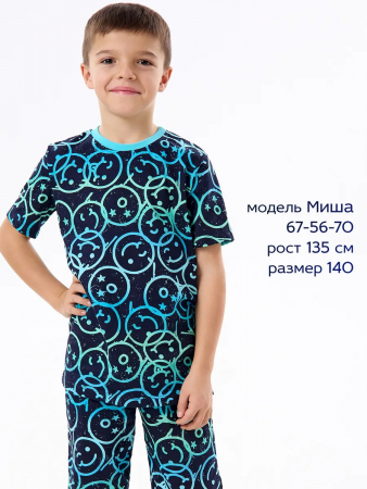 Детская пижама с шортами "Сорванец" / Смайлики на синем