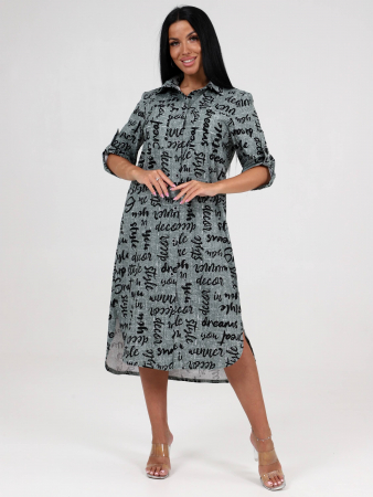 Женская туника МИДИ ТК-25 / Черные надписи на зеленой рогожке