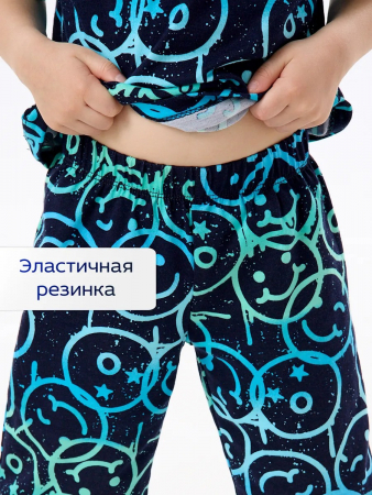 Детская пижама с шортами "Сорванец" / Смайлики на синем