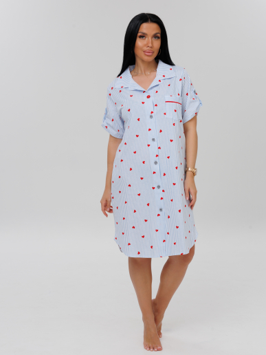 Женский халат Х-101(К) / Голубой (сердечки)