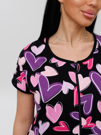 Женский халат Х-154(К) / Черный (фиолетовые сердечки)