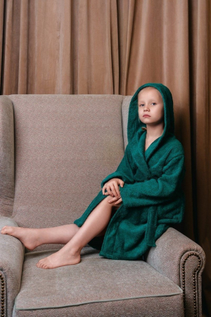 Детский махровый халат с капюшоном / изумруд