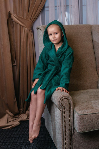 Детский махровый халат с капюшоном / изумруд