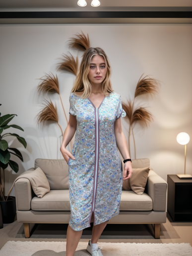 Женский халат КИМОНО ХВ-46 / Икебана на пудре