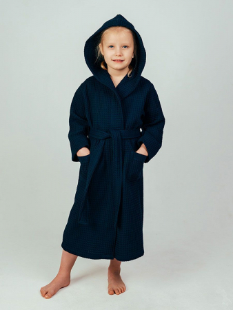 Детский вафельный халат "Комфорт" / темно-синий