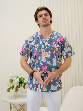 Рубашка медицинская мужская М-286(ST-15) Стрейч / Принт