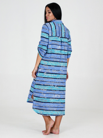 Женская туника МИДИ ТК-25 / Бирюзово-голубая полоса, текст