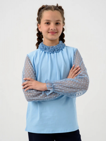 Детская блузка "Кайли" длинный рукав / Голубой