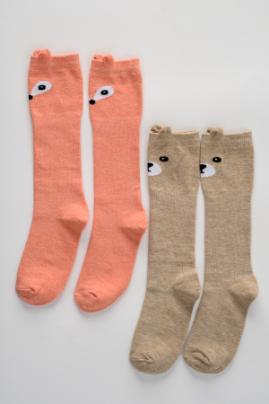 Детские гольфы Мишка и лиса (набор 2 пары) / бежевый, персик