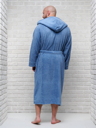 Мужской махровый халат PandaHug с капюшоном / лазурный