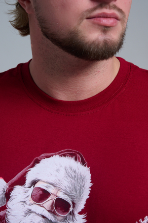 Мужская футболка 8581 / бордо+Д мороз с гитарой