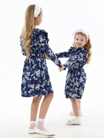 Детское платье "Красотка" / Цветущий сад на синем