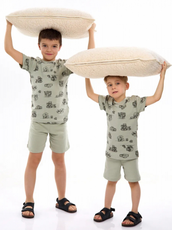 Детская пижама с шортами "Семья" / Шалфей