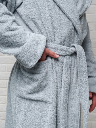 Мужской махровый халат PandaHug с капюшоном / светло-серый